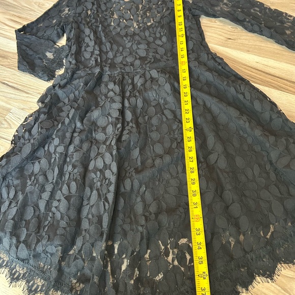 Free People Women’s Black Lace Skater Dress, Size 12 Large Lined 3/4 Sleeve - Picture 12 of 12